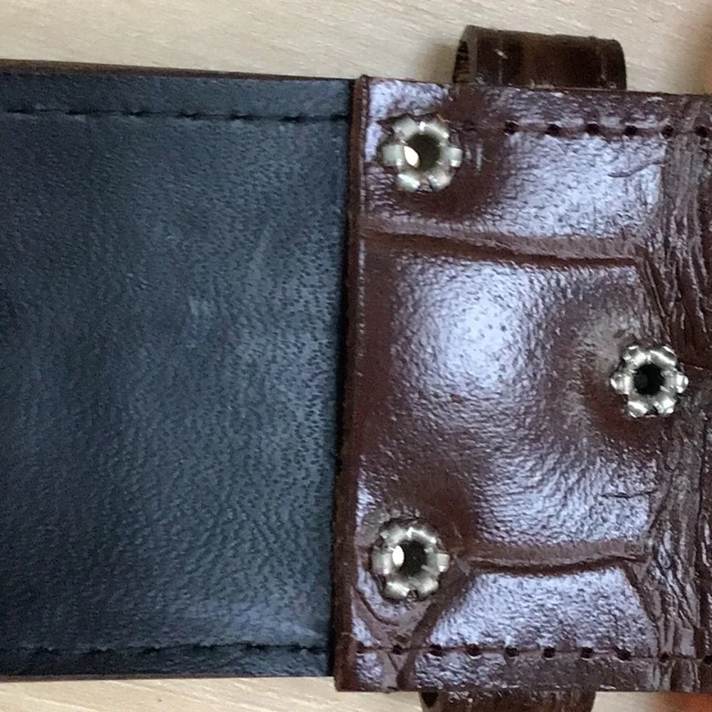 Faux Reptile Alligator Crocodile Brown Belt With Round‎ Amber Buckle Size 14